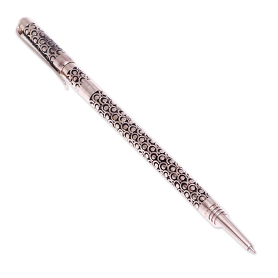 Bolígrafo de plata de ley, 'Fortune Suns' - Bolígrafo de tinta negra con motivo de herradura de plata de ley