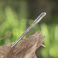 Sterling silver ballpoint pen, 'Tulis Dots' - Handcrafted Refillable Sterling Silver Dots Ballpoint Pen