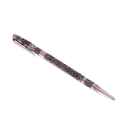 Sterling silver ballpoint pen, 'Tulis Story' - Handcrafted Refillable Sterling Silver Ballpoint Pen