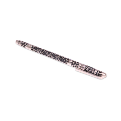 Sterling silver ballpoint pen, 'Tulis Story' - Handcrafted Refillable Sterling Silver Ballpoint Pen