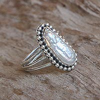 Anillo de cóctel con perlas cultivadas - Anillo de cóctel con motivo de lunares en plata de ley con perlas cultivadas