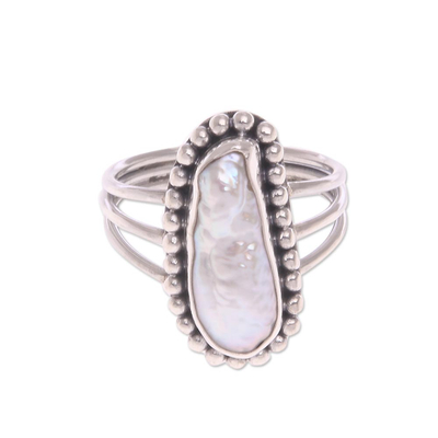 Cultured Pearl Sterling Silver Dot Motif Cocktail Ring