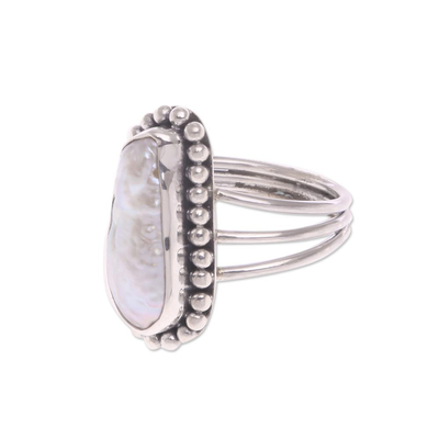 Cultured pearl cocktail ring, 'Laut Princess' - Cultured Pearl Sterling Silver Dot Motif Cocktail Ring