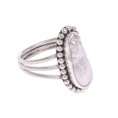 Cultured pearl cocktail ring, 'Laut Princess' - Cultured Pearl Sterling Silver Dot Motif Cocktail Ring