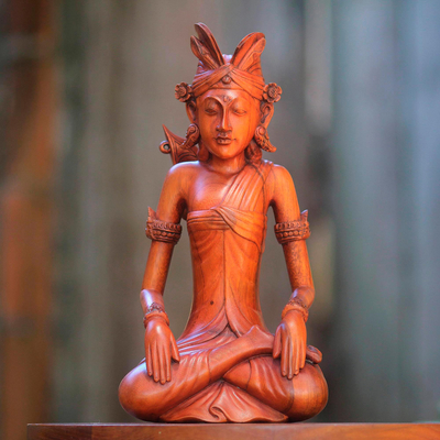 Wood sculpture, 'Red Balinese Bridegroom' - Hand-Carved Red Suar Wood Groom Sculpture from Bali