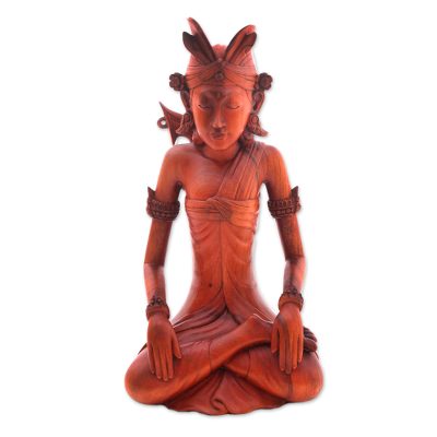 Wood sculpture, 'Red Balinese Bridegroom' - Hand-Carved Red Suar Wood Groom Sculpture from Bali