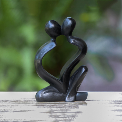Wood sculpture, 'Timeless Love' - Hand-Carved Black Timeless Love Suar Wood Couple Sculpture