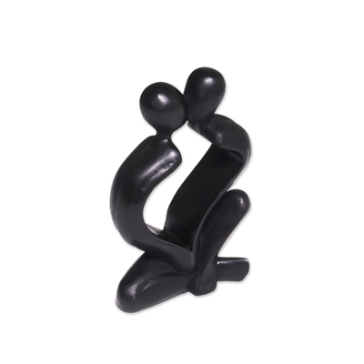 Wood sculpture, 'Timeless Love' - Hand-Carved Black Timeless Love Suar Wood Couple Sculpture