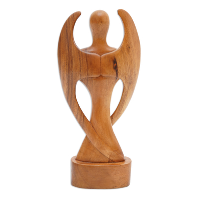 Wood sculpture, 'Baby Guardian' - Hand-Carved Suar Wood Baby Guardian Angel Sculpture