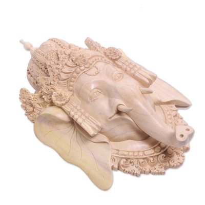 Wood mask, 'Ganesha's Majesty' - Crocodile Wood Mask of Ganesha from India