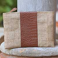 Featured review for Leather accent jute clutch, Buaya Java