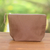 Cotton cosmetic bag, 'Purely Camel' - Camel Cotton Canvas Blue Stripe Lined Zippered Cosmetics Bag thumbail
