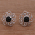 Onyx button earrings, 'Midnight Jepun' - Onyx and Sterling Silver Flower Motif Button Earrings