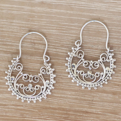 Sterling silver hoop earrings, 'Regal Swirls' - Swirling Sterling Silver Hoop Earrings from Bali