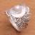 Cultured pearl cocktail ring, 'Leaf Caress' - Leaf Motif Cultured Pearl Cocktail Ring from Bali (image 2) thumbail