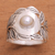 Cultured pearl cocktail ring, 'Leaf Caress' - Leaf Motif Cultured Pearl Cocktail Ring from Bali (image 2b) thumbail