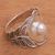 Cultured pearl cocktail ring, 'Leaf Caress' - Leaf Motif Cultured Pearl Cocktail Ring from Bali (image 2c) thumbail