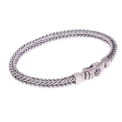 Sterling silver chain bracelet, 'Naga Flower' - Sterling Silver Naga Chain Bracelet Crafted in Bali