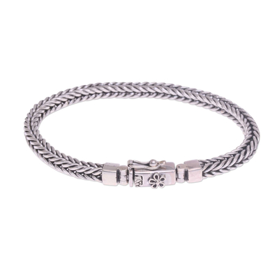 Sterling silver chain bracelet, 'Naga Flower' - Sterling Silver Naga Chain Bracelet Crafted in Bali