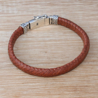 Leather wristband bracelet, Serene Weave in Brown