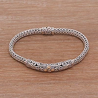 Gold accented sterling silver pendant bracelet, 'Elegant Twining' - Gold Accent Sterling Silver Pendant Wristband Bracelet