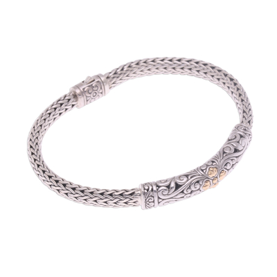 Gold accented sterling silver pendant bracelet, 'Elegant Twining' - Gold Accent Sterling Silver Pendant Wristband Bracelet