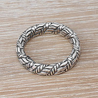 Sterling silver band ring, 'Magic Weave' - Weave Motif Sterling Silver Band Ring from Bali