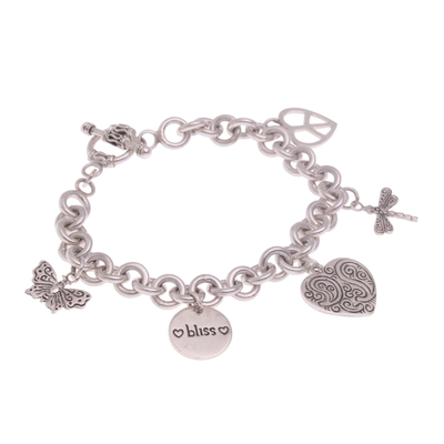 Peace Love and Bliss Sterling Silver Charm Bracelet