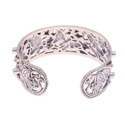 Multi-gemstone cuff bracelet, 'Dazzling Butterflies' - Multi-Gemstone and Sterling Silver Butterflies Cuff Bracelet