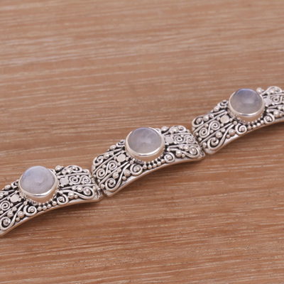 Rainbow moonstone link bracelet, 'Moonlight Mystery' - Rainbow Moonstone and Sterling Silver Link Bracelet