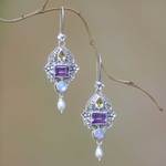 Multi-gemstone dangle earrings, 'Intricate Beauty' - Multi-Gemstone and Ornate Sterling Silver Dangle Earrings