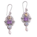 Multi-gemstone dangle earrings, 'Intricate Beauty' - Multi-Gemstone and Ornate Sterling Silver Dangle Earrings