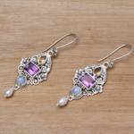 Multi-gemstone dangle earrings, 'Intricate Beauty' - Multi-Gemstone and Ornate Sterling Silver Dangle Earrings