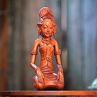 Wood sculpture, 'Red Balinese Bride'