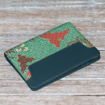 Batik cotton and faux leather planner, 'Writer's Eden' - Handmade Batik Cotton Planner in Blue from Indonesia