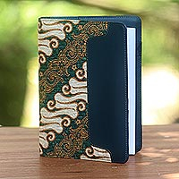 Batik cotton and faux leather planner, 'Lovely Thoughts' - Green Faux Leather Planner with Cotton Batik Print