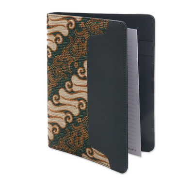 Batik cotton and faux leather planner, 'Lovely Thoughts' - Green Faux Leather Planner with Cotton Batik Print