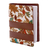 Batik cotton and faux leather planner, 'Noteworthy' - Brown Faux Leather and Cotton Leaf Print Fifty-Page Planner