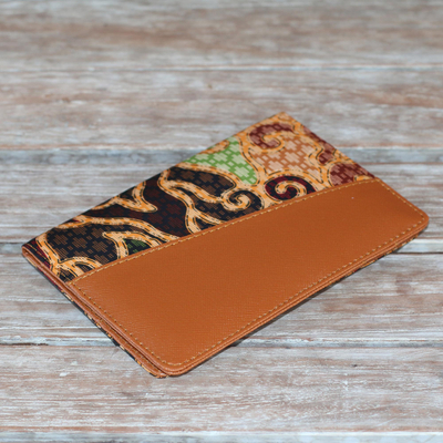Batik cotton and faux leather passport case, 'Cloud Traditions' - Handmade Cotton Batik and Faux Leather Passport Case