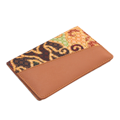 Batik cotton and faux leather passport case, 'Cloud Traditions' - Handmade Cotton Batik and Faux Leather Passport Case