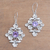Amethyst dangle earrings, 'Garden Celebration' - Amethyst Sterling Silver Plumeria Bouquet Dangle Earrings