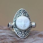 Amethyst cocktail ring, 'Tranquil' - Amethyst and Bone Cocktail Ring Crafted in Bali