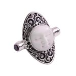 Amethyst cocktail ring, 'Tranquil' - Amethyst and Bone Cocktail Ring Crafted in Bali