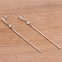 Cultured pearl dangle earrings, 'Shining Obelisk' - Modern Cultured Pearl Dangle Earrings from Java
