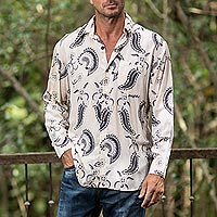 Men's rayon long sleeve shirt, 'Paisley Panache'