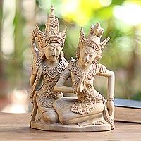 Wood sculpture, 'Romantic Rama and Sita' - Hand-Carved Wood Sculpture of Rama and Sita from Bali