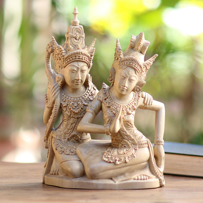 Wood sculpture, 'Romantic Rama and Sita' - Hand-Carved Wood Sculpture of Rama and Sita from Bali