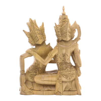 Escultura de madera - Escultura de madera tallada a mano de Rama y Sita de Bali