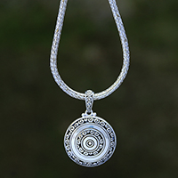 Reversible sterling silver pendant necklace, 'Secret Eden'