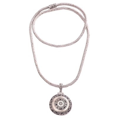 Reversible sterling silver pendant necklace, 'Secret Eden' - Reversible Sterling Silver Ornate Medallion Pendant Necklace